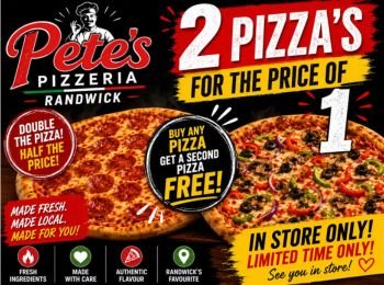 2 for 1 Pizza at Pete’s Pizza