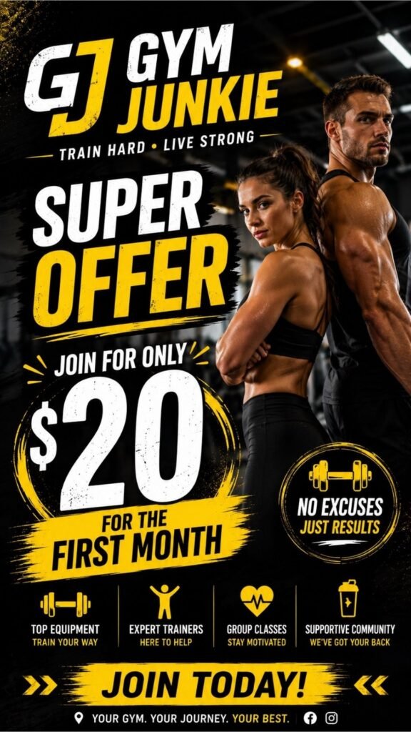 Gym Junkie – $20 Only for the First Month