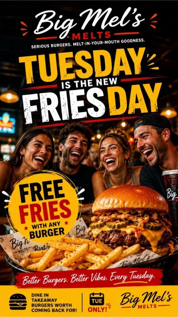 Free Fries and Coke when you buy a Big Mel’s Mega Melter