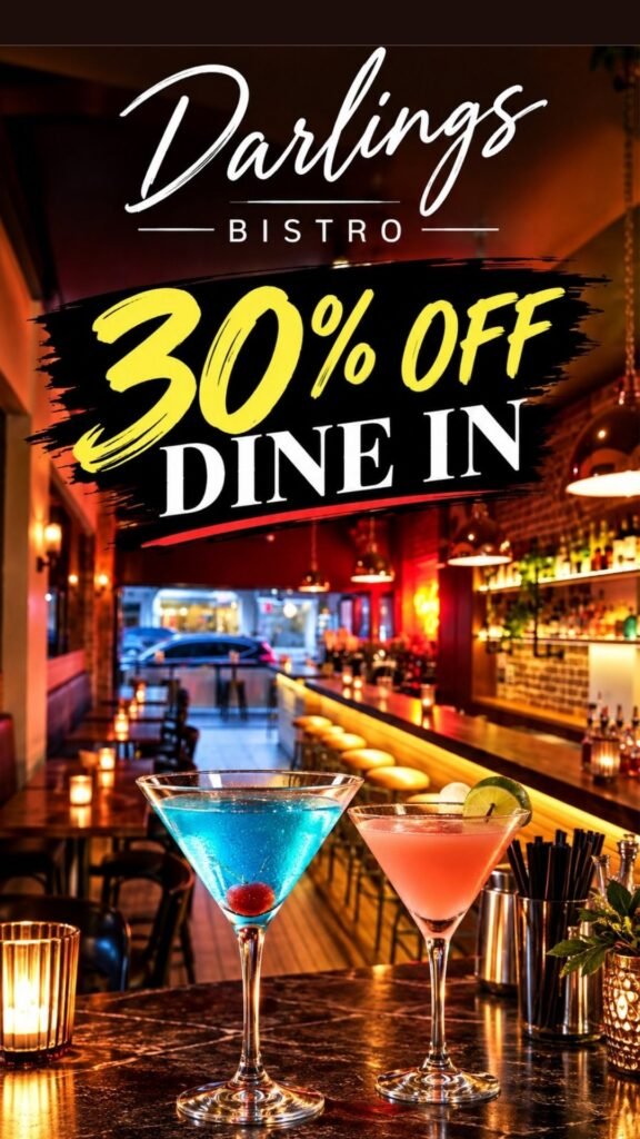 DARLINGS BISTRO – ROZELLE – 30% Off Total Bill